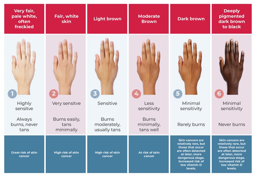 Skin Types vs cancer risk chart